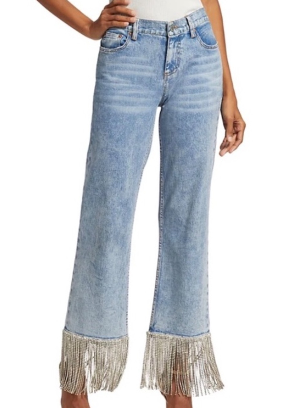 Alice + Olivia Amazing Crystal Fringe Hem Jeans